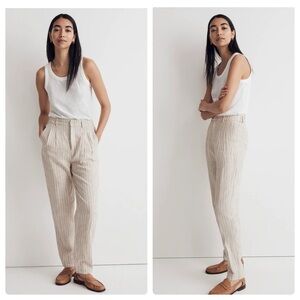 Madewell | Tailored Neutral Tapered Pant Striped 100% Linen | 2 T